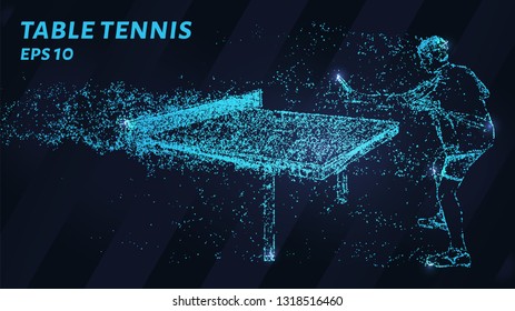 Table tennis made of particles on a dark background. Table tennis of circles and dots