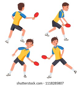 Table Tennis Male Player Vector. In Action. Twists The Ball. Ping Pong. Cartoon Character Illustration
