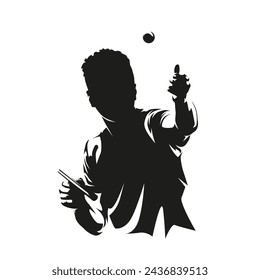 Table tennis, man playing ping pong. Serving in table tennis, isolated vector silhouette