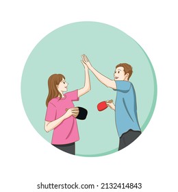 table tennis, man and woman, high-five, pingpong