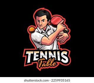 Table Tennis Mascot Logo Design. Table Tennis Champion Logo, Table Tennis Player Mascot Illustration