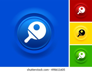 Table Tennis on Blue Bevel Round Button
