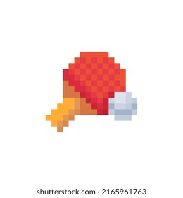 Table Tennis Paddle and Ball. Ping pong pixel art icon. Game assets. Icon for websites, web design, mobile app. 8-bit sprite. Isolated vector illustration. 