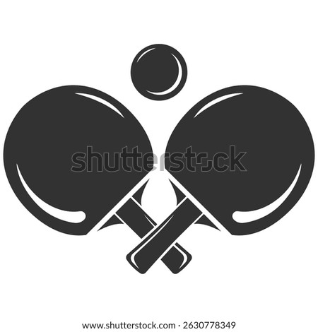 Table Tennis Paddle Icon Logo. Black Vector Ping Pong Rackets Silhouette Isolated on Transparent Background