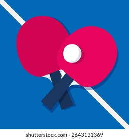 Fundo de tênis de mesa ou ping pong. Duas raquetes e uma bola. Ilustração vetorial