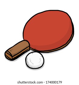 table tennis or ping pong bat and ball / cartoon vector and illustration, isolated on white background.