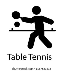 Table tennis or ping pong player serving with racket and ball 
