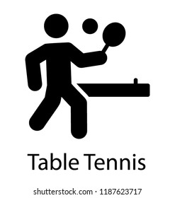 Table tennis or ping pong player serving with racket and ball 