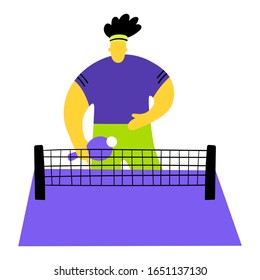 Mesa de ping pong, atleta jugando juegos deportivos - Vector plano de dibujos Ilustración aislado