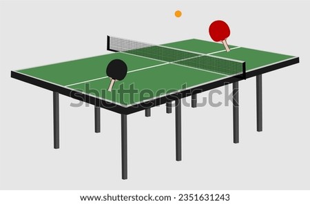 Table tennis ping pong set, bet, ball, table, net illustration vector design