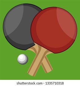 Table Tennis or ping-pong rackets with ball in green background vector color drawing or illustration.
