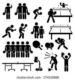 Table Tennis Player Actions Poses Stick Figure Pictogram Icons