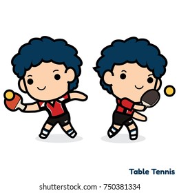 Table tennis player with a bat and ping pong ball Cartoon Vector illustration isolated on white background 