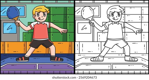 Table Tennis Player Defensive Stance Illustration