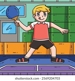 Table Tennis Player in a Defensive Stance Colored 