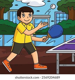 Table Tennis Player doing a Toss Serve Colored 