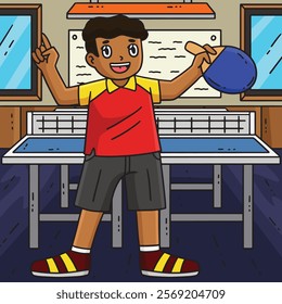 Table Tennis Player Holding Racket Colored Cartoon