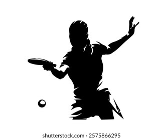 Table tennis player, isolated vector silhouette. Woman playing ping pong. Clip art