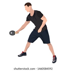 Table tennis player with racket and ball, vector flat illustration isolated on white background.