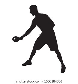  Table tennis player with racket and ball black silhouette on white background, vector illustration.