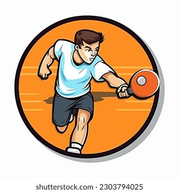 Table tennis, player with racket and ball. Ping pong sports matches. cartoon vector illustration, isolated background, label, sticker 