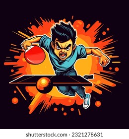 Table tennis, player with racket and ball. Ping pong sports matches. cartoon vector illustration, isolated background, label, sticker 