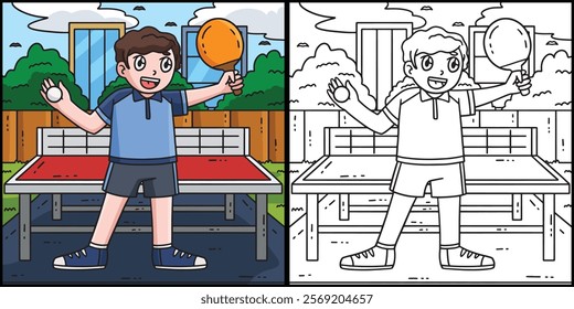 Table Tennis Player with Racket Ball Illustration