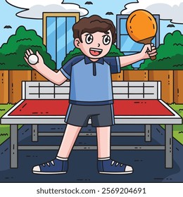 Table Tennis Player with Racket and Ball Colored 