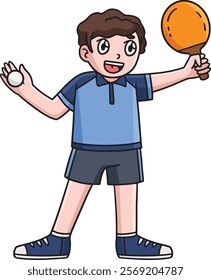 Table Tennis Player with Racket and Ball Clipart