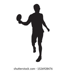 Table tennis player with racket black silhouette on white background, vector illustration.