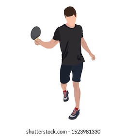 Table tennis player with racket, vector flat illustration isolated on white background.