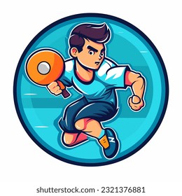 The table tennis player serves. Tournament in ping pong sports discipline. cartoon vector illustration, isolated background, label, sticker 