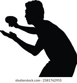 Table Tennis Player Silhouette on White Background. Vector Black Illustration.