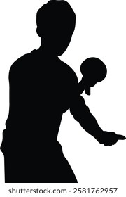 Table Tennis Player Silhouette on White Background. Vector Black Illustration.