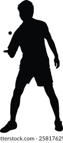 Table Tennis Player Silhouette on White Background. Vector Black Illustration.