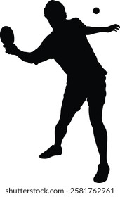 Table Tennis Player Silhouette on White Background. Vector Black Illustration.