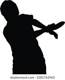 Table Tennis Player Silhouette on White Background. Vector Black Illustration.