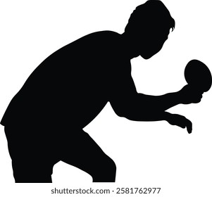 Table Tennis Player Silhouette on White Background. Vector Black Illustration.