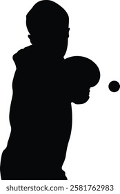 Table Tennis Player Silhouette on White Background. Vector Black Illustration.