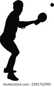 Table Tennis Player Silhouette on White Background. Vector Black Illustration.