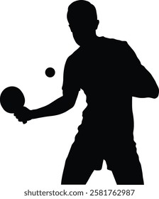 Table Tennis Player Silhouette on White Background. Vector Black Illustration.