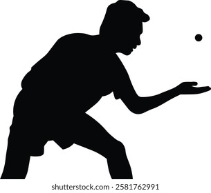 Table Tennis Player Silhouette on White Background. Vector Black Illustration.