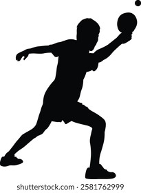 Table Tennis Player Silhouette on White Background. Vector Black Illustration.