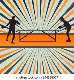 Table tennis player silhouette ping pong vector burst background