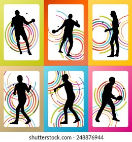 Table tennis player silhouette ping pong set vector background concept