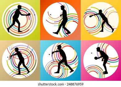 Table tennis player silhouette ping pong set vector background concept