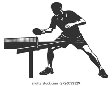 Silhueta do jogador de tênis de mesa, ping pong atleta bater bola em pose de ação dinâmica, ilustração vetor esporte no fundo transparente