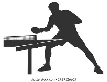 Tischtennisspieler Silhouette, Tischtennissportler trifft Ball in dynamischer Action-Pose, Sport, Vektorgrafik auf transparentem Hintergrund