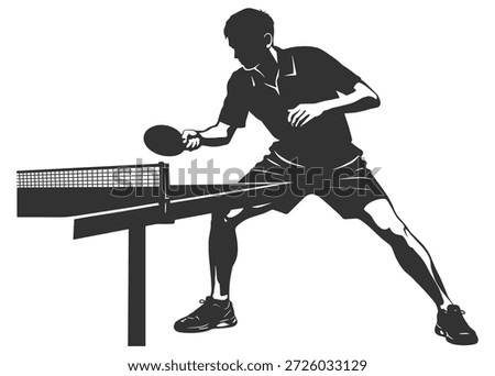 Table tennis player silhouette, ping pong athlete hitting ball in dynamic action pose, sport vector illustration on transparent background