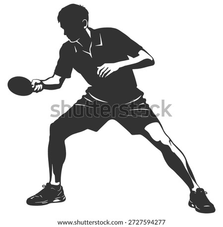 Table tennis player silhouette, ping pong athlete hitting ball in dynamic action pose, sport vector illustration on transparent background